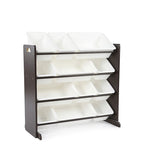 Toy Storage Organiser with 12 Plastic Bins, Espresso/White