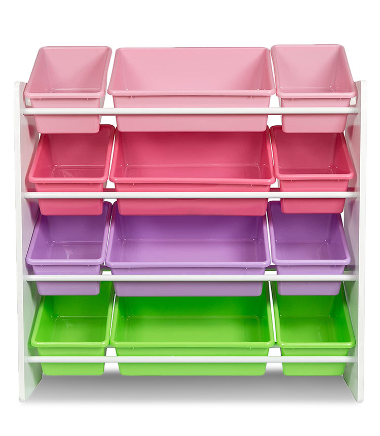 Toy Storage Organiser with Bins (Pink, Green and Purple)