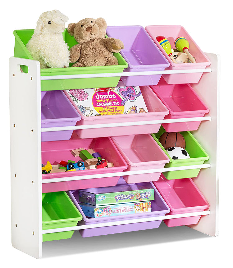 Toy Storage Organiser with Bins (Pink, Green and Purple)