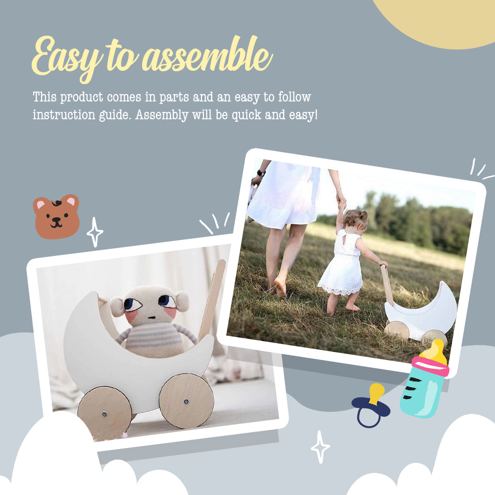 Wooden Moon Doll Pram