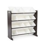Toy Storage Organiser with 12 Plastic Bins, Expresso/White