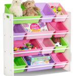 Toy Storage Organiser with Bins (Pink, Green and Purple)