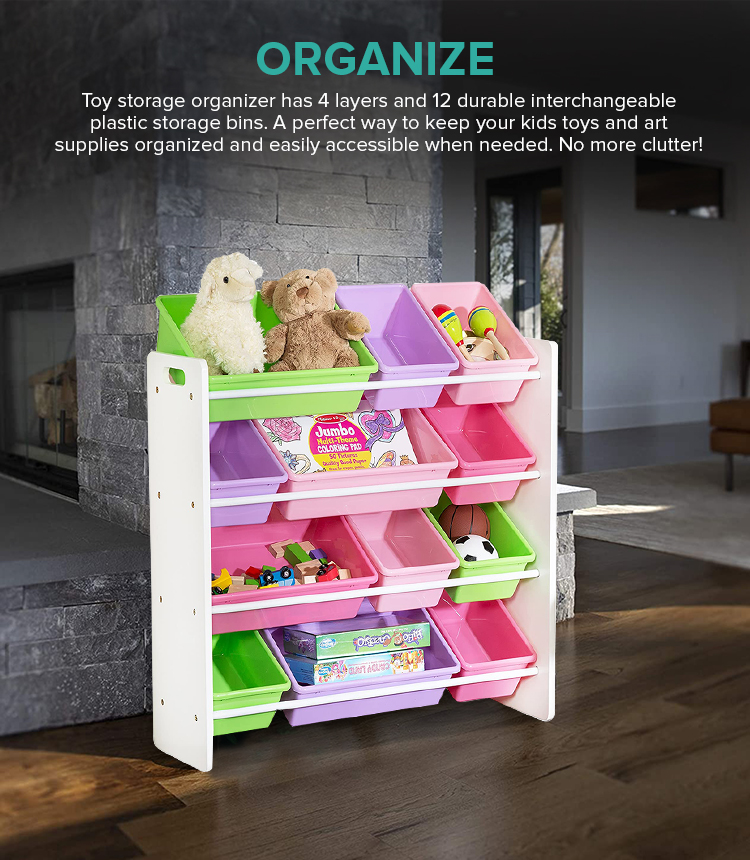 Toy Storage Organiser with Bins (Pink, Green and Purple) – Little ...